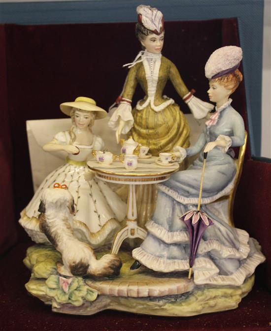 Royal Worcester Victorian figure group by Ruth van Ruyckevelt, The Tea Party, 27/250, original box & certificate